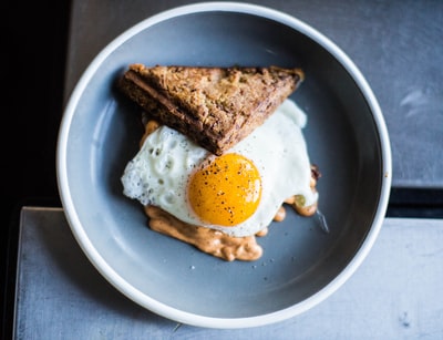 Toasted sandwiches and Fried egg in the bowl
